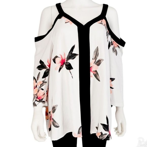 Alfani Tops - ALFANI Floral Print Cold Shoulder Top